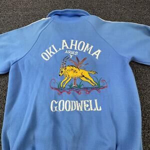 Vtg Apollo Track Jacket Womens M Blue Oklahoma Full Zip Collared Pockets 70s